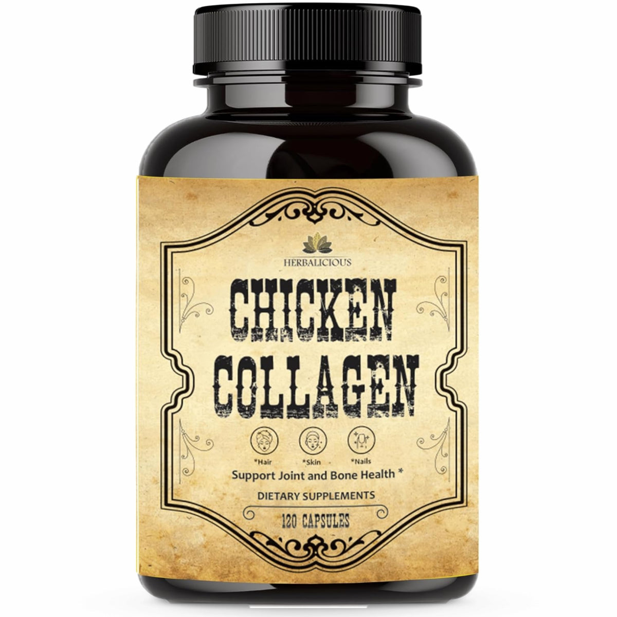 Chicken Collagen  - Type II Collagen  for Joint, Skin & Bone Support - Hydrolyzed Collagen Peptides - 120 Capsules