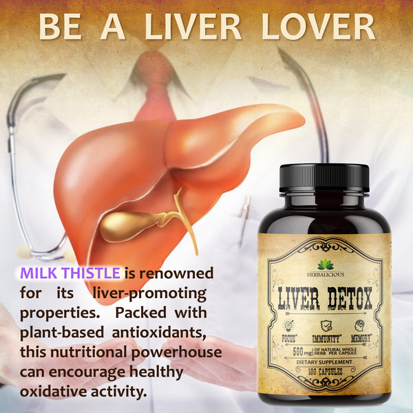 Liver Detox Milk Thistle Cleanse and Detox Supplement for Liver Support - Immune System Boost and Skin Health - 100Caps