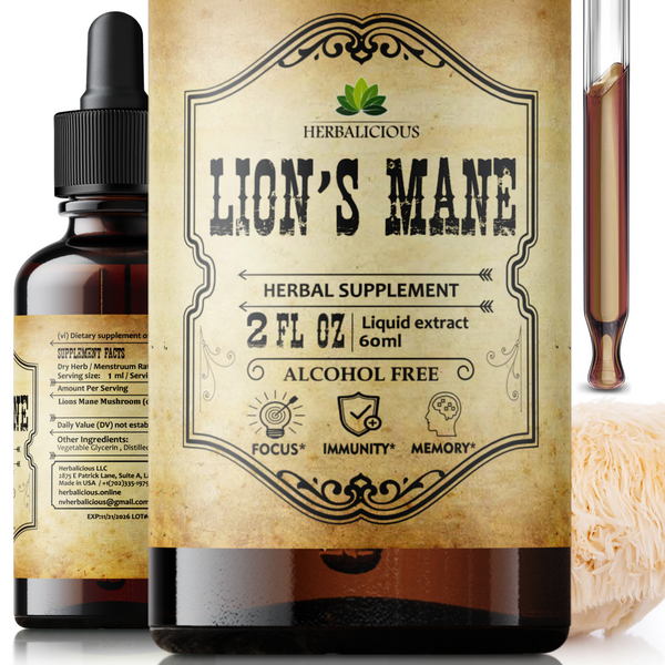Lion’s Mane Liquid Mushroom Supplement – Premium Mushroom Extract Brain Supplement for Memory Focus and Nerve Support – 2oz