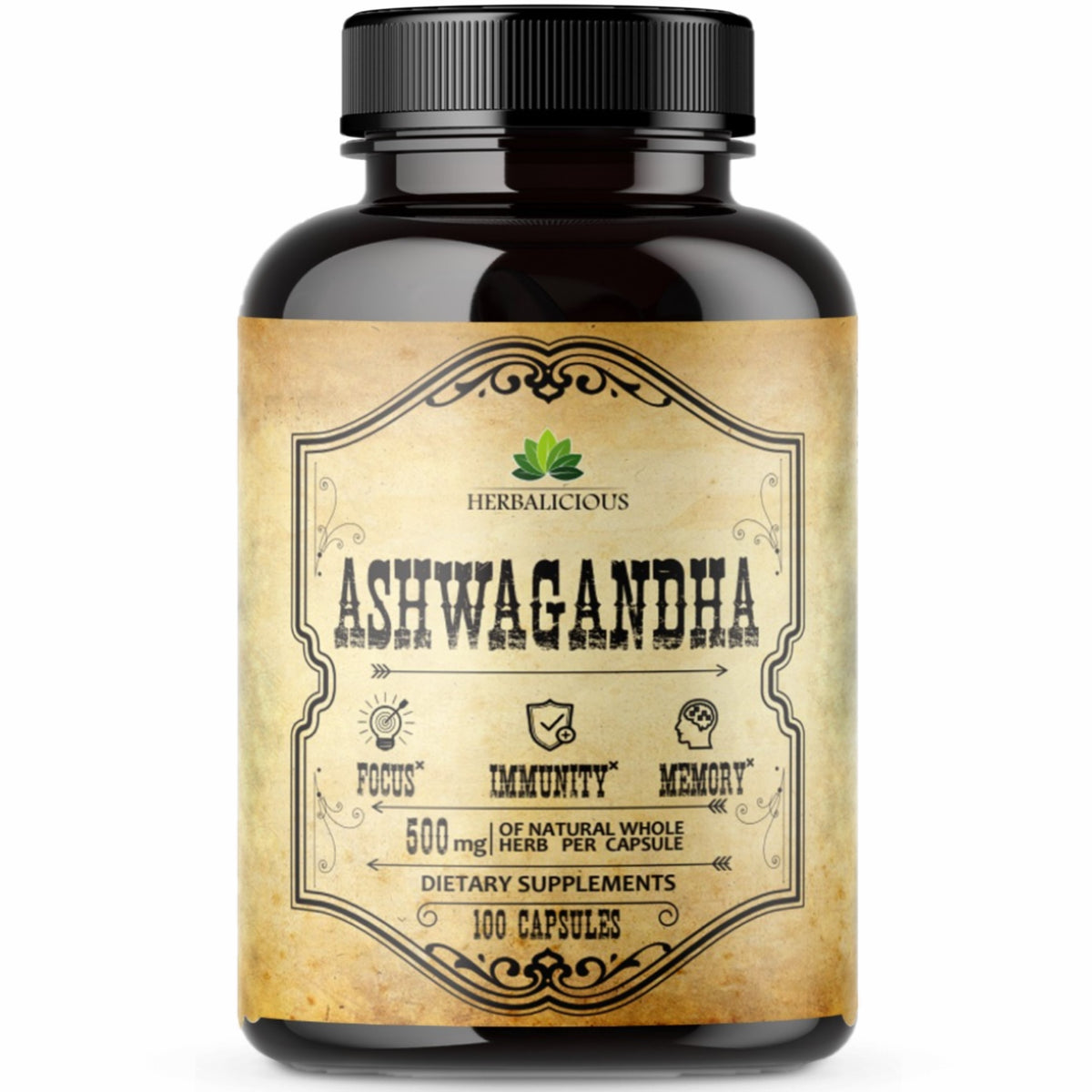 Ashwagandha Supplement - Organic Withania Somnifera Root Capsules - Natural Stress Relief, Mood Booster, Sleep Aid & Calming Support 100caps