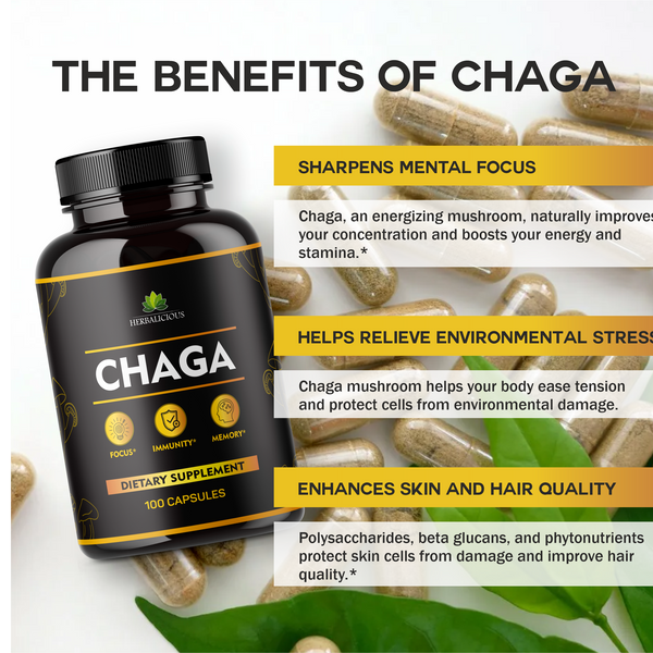 Chaga Mushroom Capsules– Authentic Mushroom Herbal Formula for Heart Health - Cardiovascular Support