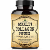 Multi Collagen Peptides - Type I, II, III, V, X Hydrolyzed Collagen Supplements with Vitamin C - Supports Healthy Hair, Skin, Nails, & Joints - 120 Capsules