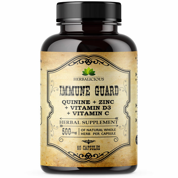 Quinine Immune Guard - Supplement with Vitamin C, D3, Zinc - For Muscle Cramps Relief & Stomach Wellness 60caps