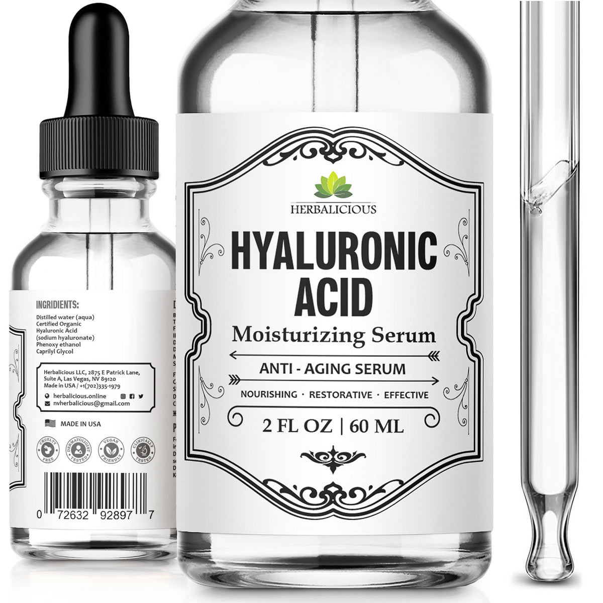 Hyaluronic Acid Hydrating Anti-Aging Serum for Fine Lines , Wrinkles (2oz)