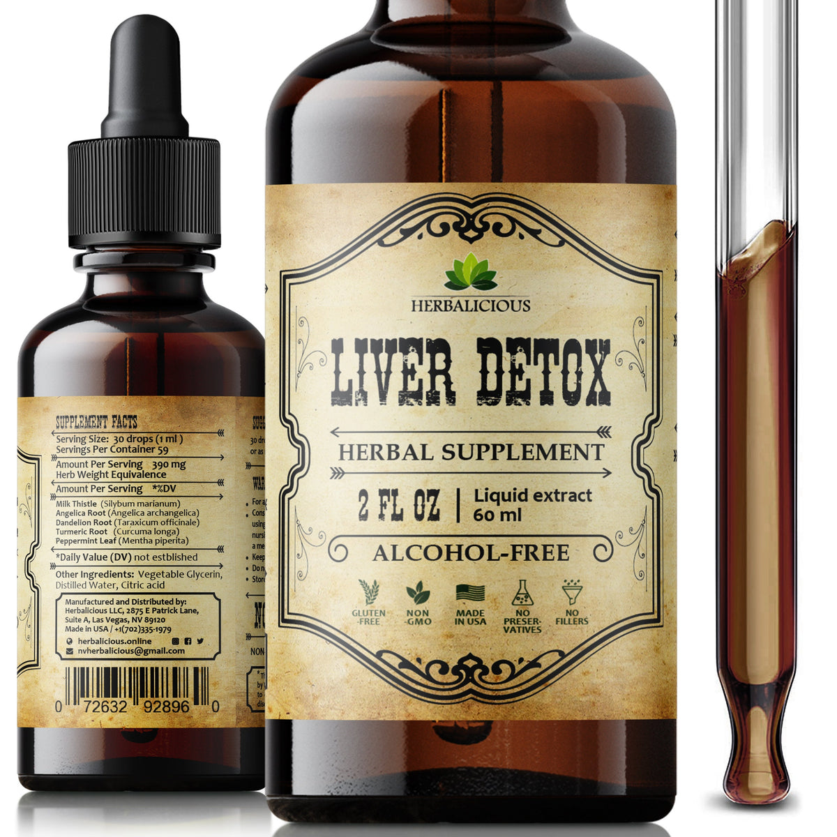 Liver Supplement Natural Liver Support Drops Milk Thistle, Angelica Root, Dandelion Root, Turmeric, Peppermint Liver Cleanse Detox 2oz