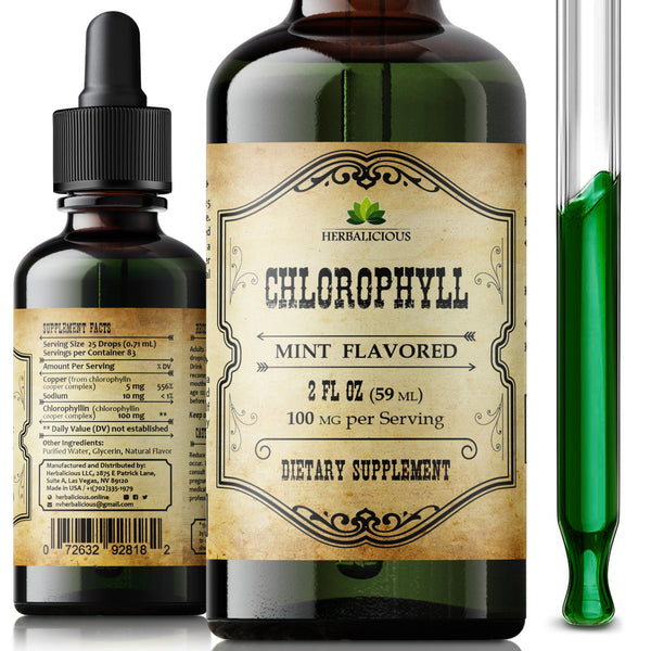 Liquid Chlorophyll Drops Organic Sodium Copper Chlorophyllin Extract Cleanse & Support Your Immune System, Energy Naturally 2oz