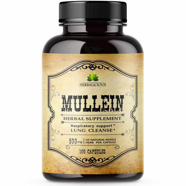 Mullein Leaf 100 Capsules - Organic Verbascum Thapsus Liquid Supplement - Herbal Tincture Promoting Lung, Respiratory & Digestive Wellness