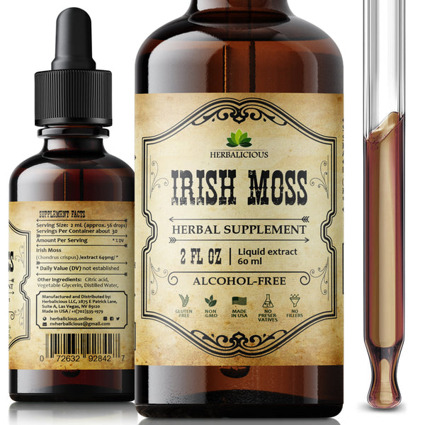 Natural Irish Moss Extract - Organic Drops for Health, Thyroid Function Support, Healthy Digestion, Energy Boost 2oz.
