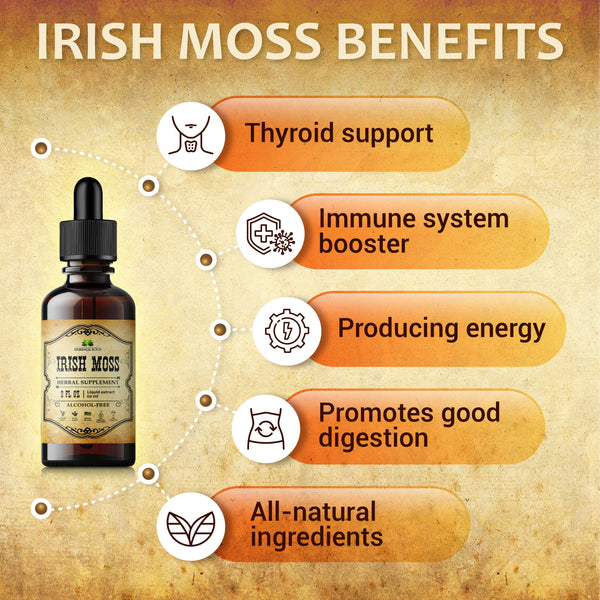 Natural Irish Moss Extract - Organic Drops for Health, Thyroid Function Support, Healthy Digestion, Energy Boost 2oz.