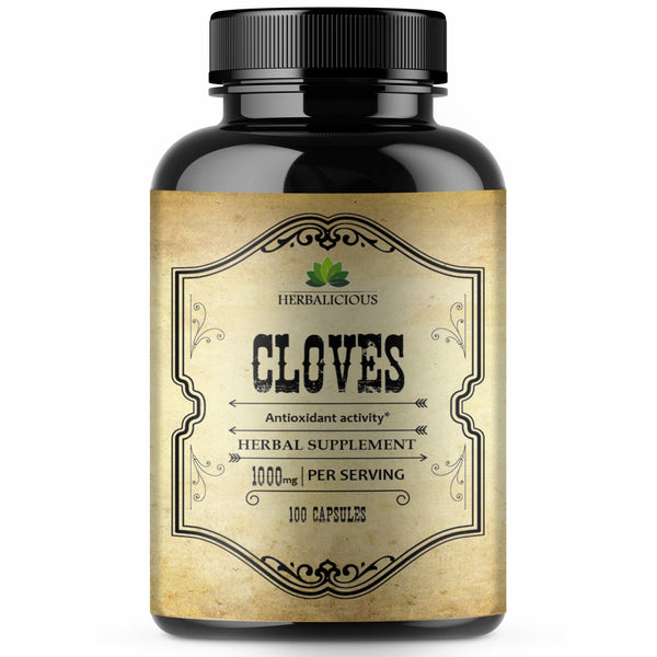 Cloves 100 Capsules Rich in Vitamins Minerals, Manganese, Fiber - May Help Strengthen Bones, Promote Digestive Function, Antioxidant Support