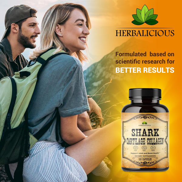 Shark Cartilage Collagen Joint Nerve & Bone Support - Non-GMO, Anti-Aging Dietary Product with Hydrolyzed Peptides, Hyaluronic Acid  100caps